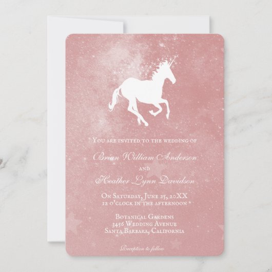 Invitation Unicorne rose (Devant)