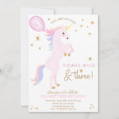 Invitation Unicorne rose 3e anniversaire Young Wild et TROIS (Devant)