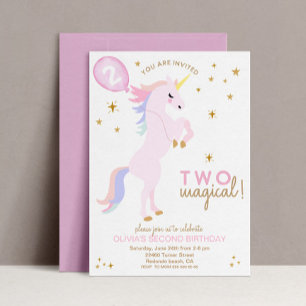 Invitation Unicorne rose - DEUX Magiques