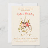 Invitation Unicorne rose et or filles Anniversaire (Devant)