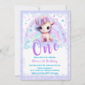Invitation Unicorne rose et violet 1er anniversaire (Devant)