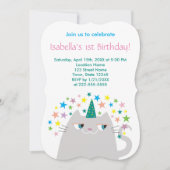 Invitation Unicorne rose fille 1er anniversaire (Devant)