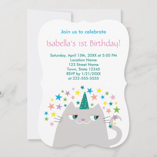 Invitation Unicorne rose fille 1er anniversaire (Devant)