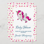 Invitation Unicorne rose mignonne avec ailes (Devant / Derrière)