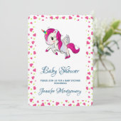 Invitation Unicorne rose mignonne avec ailes (Debout devant)