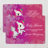 Invitation Unicorne rose mignonne avec Baby shower d'ailes (Devant / Derrière)