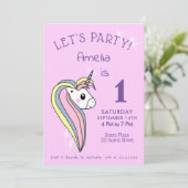 Invitation Unicorne rose mignonne étincelles Fille Anniversai (Debout devant)