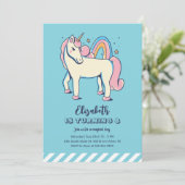 Invitation Unicorne rose mignonne Rainbow Blue Girl Anniversa (Debout devant)