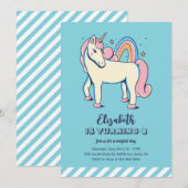 Invitation Unicorne rose mignonne Rainbow Blue Girl Anniversa (Devant / Derrière)