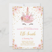 Invitation Unicorne rose modifiable (Devant)