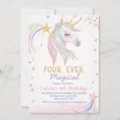 Invitation Unicorne rose or quatre jamais magique 4e annivers (Devant)