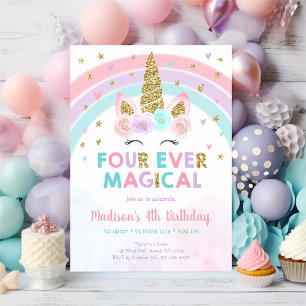 Invitation Unicorne rose Quatre Jours Magique Anniversaire