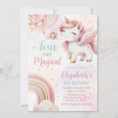 Invitation Unicorne rose Quatre Jours Magique Anniversaire (Devant)
