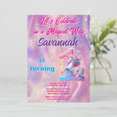 Invitation Unicorne violet rose Premier anniversaire Invitati (Debout devant)