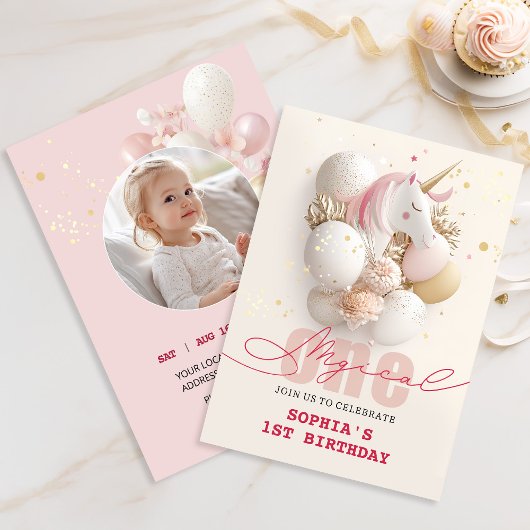 Invitation Unicorne Whimsical 1er anniversaire