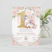 Invitation Unicorne Whimsical Blush rose Floral 1er anniversa (Debout devant)