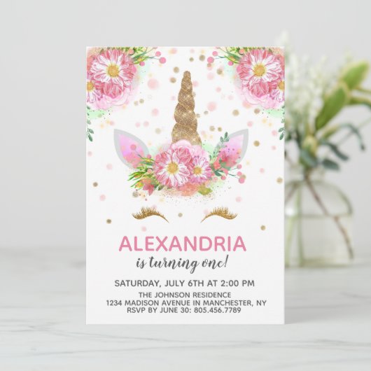 Invitation Unicornes en fleurs (Debout devant)