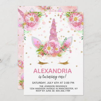 Invitation Unicornes en fleurs Anniversaire