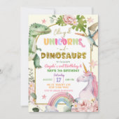 Invitation Unicornes et Dinosaures Jour de l'anniversaire de (Devant)