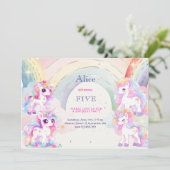 Invitation Unicornes magiques et arc-en-ciel aquarelle annive (Debout devant)