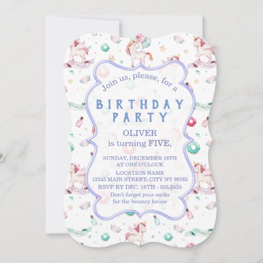 Invitation Unicornes magiques Fête d'anniversaire garçon n'im (Devant)
