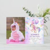 Invitation Unicornes magiques Purple Aquarelle fête d'anniver (Debout devant)