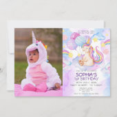 Invitation Unicornes magiques Purple Aquarelle fête d'anniver (Devant)