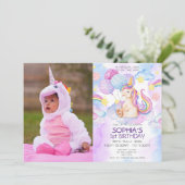 Invitation Unicornes magiques Purple Aquarelle fête d'anniver (Debout devant)