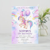 Invitation Unicornes magiques Purple Aquarelle fête d'anniver (Debout devant)