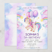 Invitation Unicornes magiques Purple Aquarelle fête d'anniver (Devant / Derrière)