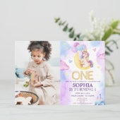 Invitation Unicornes magiques Purple Aquarelle fête d'anniver (Debout devant)