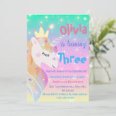 Invitation Unicornes magiques Purple Aquarelle fête d'anniver (Debout devant)