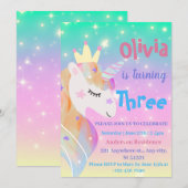 Invitation Unicornes magiques Purple Aquarelle fête d'anniver (Devant / Derrière)