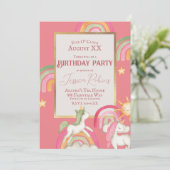 Invitation Unicornes mignonnes et arcs-en-ciel en rose (Debout devant)