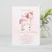 Invitation Unicornes Pegasus Aquarelle rose Filles d'annivers (Debout devant)
