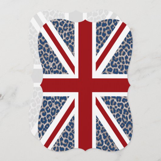 Invitation Union Jack British Flag avec Blue Cheetah Print (Devant / Derrière)