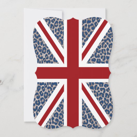 Invitation Union Jack British Flag avec Blue Cheetah Print (Devant)