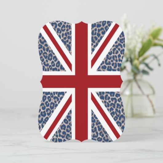 Invitation Union Jack British Flag avec Blue Cheetah Print (Debout devant)