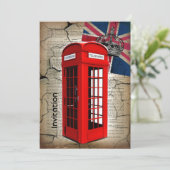 Invitation union jack flag jubilee couronne rouge cabine télé (Debout devant)