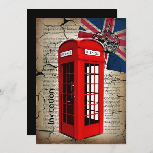 Invitation union jack flag jubilee couronne rouge cabine télé (Devant / Derrière)