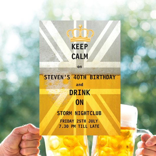 Invitation Union Jack UK Drapeau Cold Fresh Beer Birthday Par