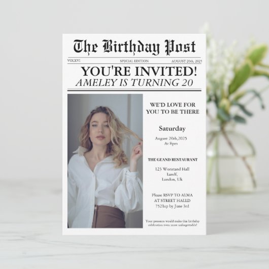 Invitation Unique 20e anniversaire de la fête Journal Couvert (Debout devant)