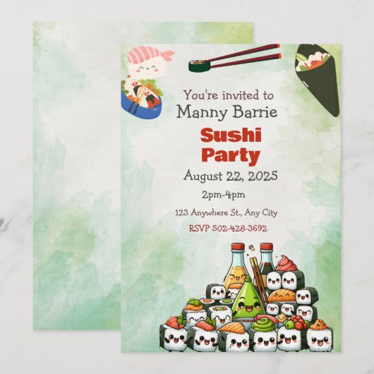 Invitation unique à la fête du Sushi (Devant / Derrière)