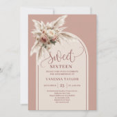 Invitation Unique Arch Powder Pink Pampas Floral Boho Sixteen (Devant)