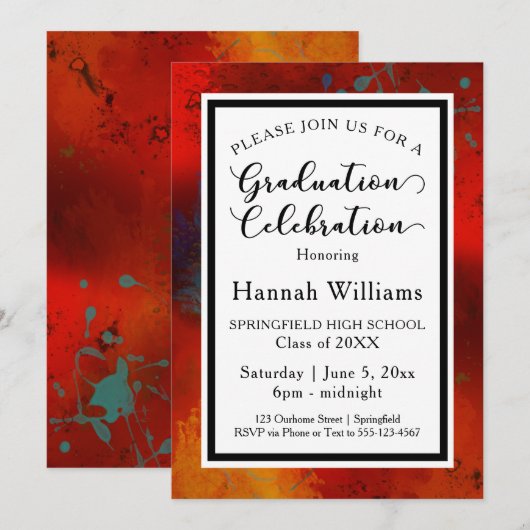 Invitation Unique, Artsy Border Graduation Party (Devant / Derrière)