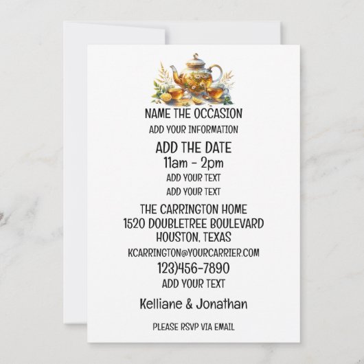 Invitation unique au thé (Dos)