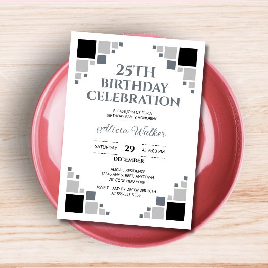 Invitation Unique Black Grey Digital Frame Corner Anniversair