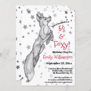 Invitation Unique Black White Red Fox Star Foxy 50e anniversa