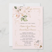Invitation Unique Blush Pink Gold Flowers Monogram Mariage (Devant)