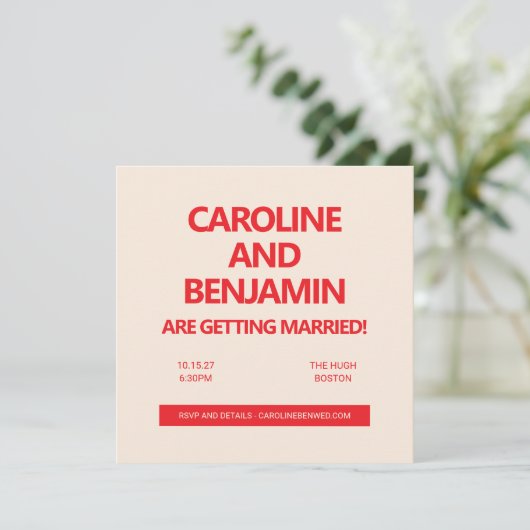 Invitation Unique Bold Red Text Modern Minimalist Wedding (Debout devant)